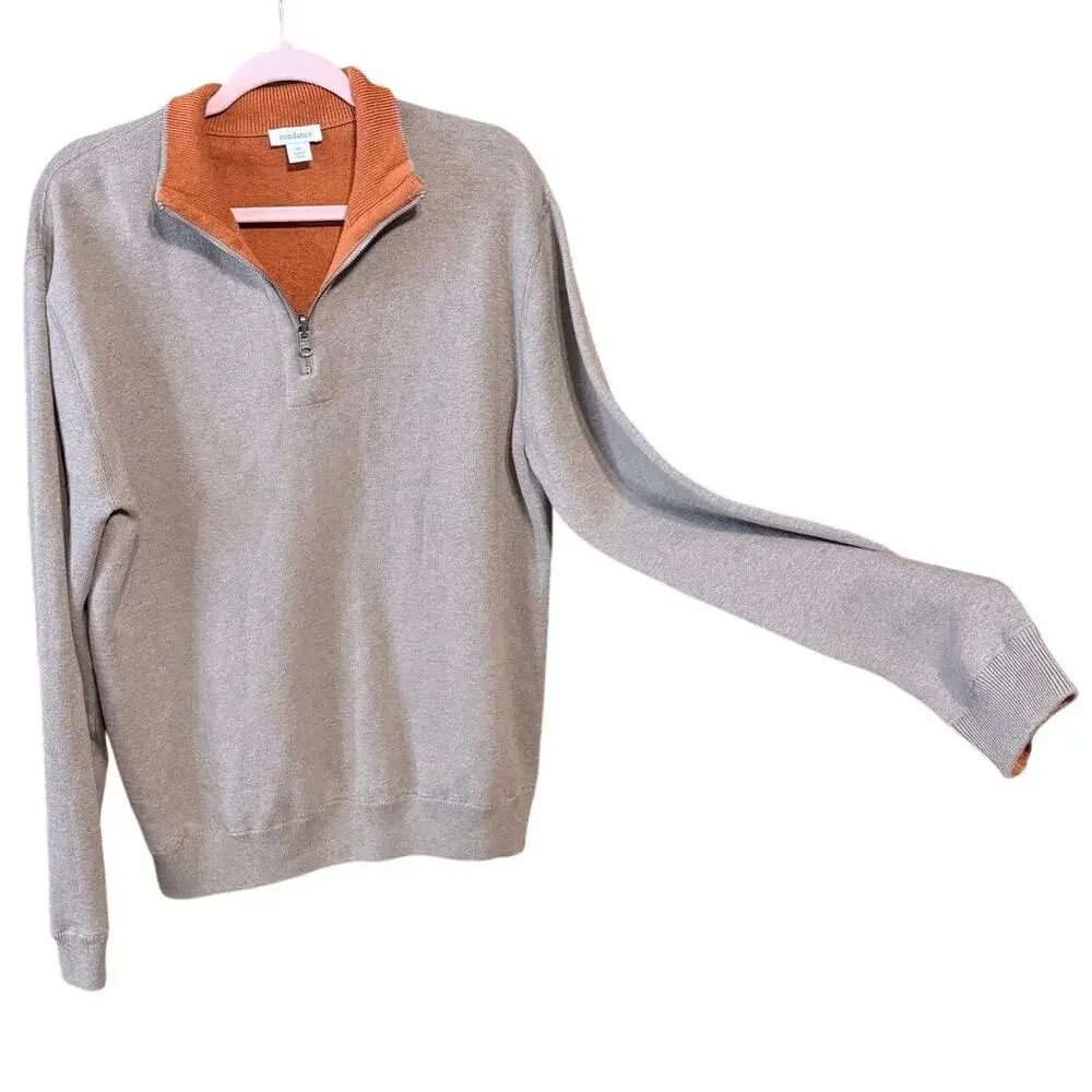 Sundance reversible 100% cotton quarter zip sweater orange tan XL light academia